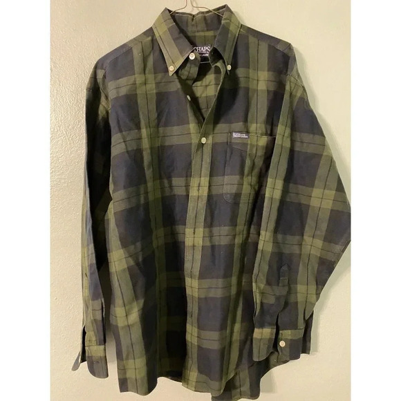 CHAPS-RALPH LAUREN PLAID BUTTON DOWN- GREEN & BLUE- MENS MEDIUM-GREAT CONDITION - Picture 2 of 9
